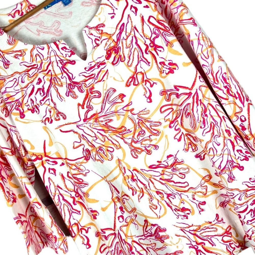 FRESH PRODUCE Women's XS / S White Pink Coral Flare Sleeve Tropical Tunic Top